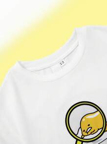 Gudetama X SHEIN Tween男孩卡通&字母圖形下垂肩t恤 - 白色 - 查看 4
