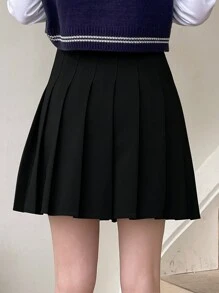 DAZY 女款純色百褶裙 夏季校園風 - 黑色 - 查看 5