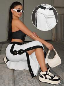 SHEIN SXY Tương phản Màu sắc Bên Khe Quần ống rộng Bóng bầu dục Phong cách Bóng rổ Phong cách Hoạt náo viên Quạt Jersey - Nhiều màu - Xem 1