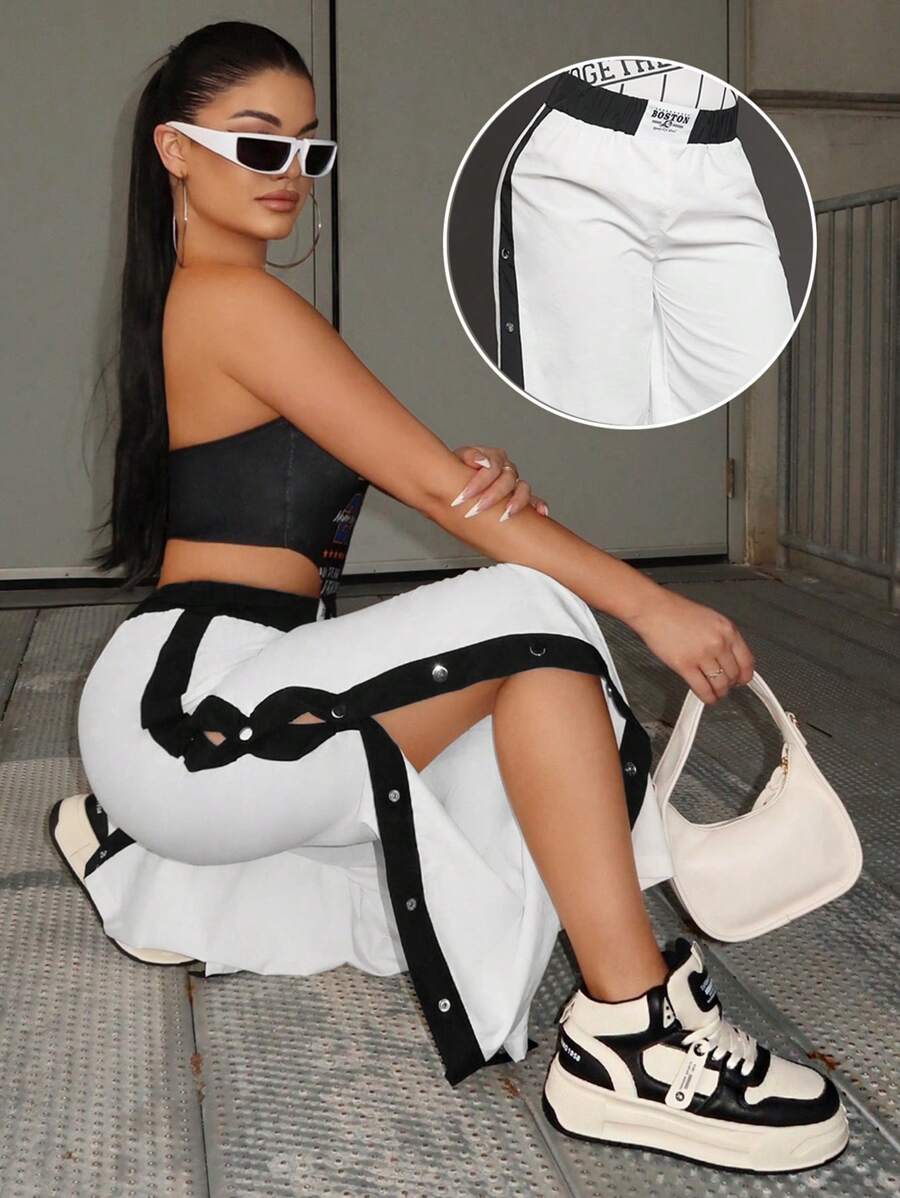 SHEIN SXY Tương phản Màu sắc Bên Khe Quần ống rộng Bóng bầu dục Phong cách Bóng rổ Phong cách Hoạt náo viên Quạt Jersey - Nhiều màu - Xem 1