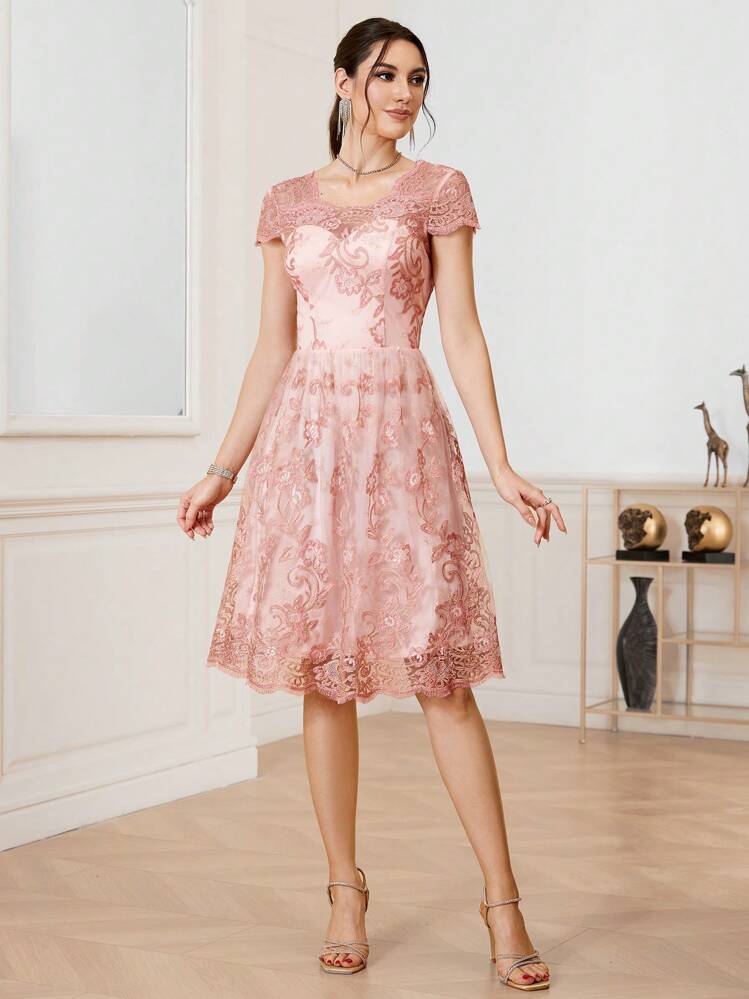 shein lace dress Modelyn Elegant Blue A-Line Long Wedding Guest Women Maxi Summer Party Formal Gowns Slim Fit Flared Stand Collar Long Sleeve High,L Sleeve Length SHEIN Unity Elegant Women's Pink