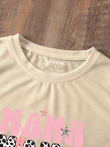 SHEIN LUNE Women's Letter Print Round Neck Short Sleeve T-Shirt - Apricot - View 3
