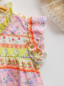 SHEIN 少女草原花卉印花連衣裙,搭配荷葉邊緣 - 彩色 - 查看 8