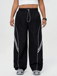 Coolane Lỏng lẻo phù hợp Kích thước lớn Y2K Phong cách đường phố Quần ống rộng Với dây rút Eo Cho mùa xuân Và Mùa hè 2024 - màu đen - Xem 1