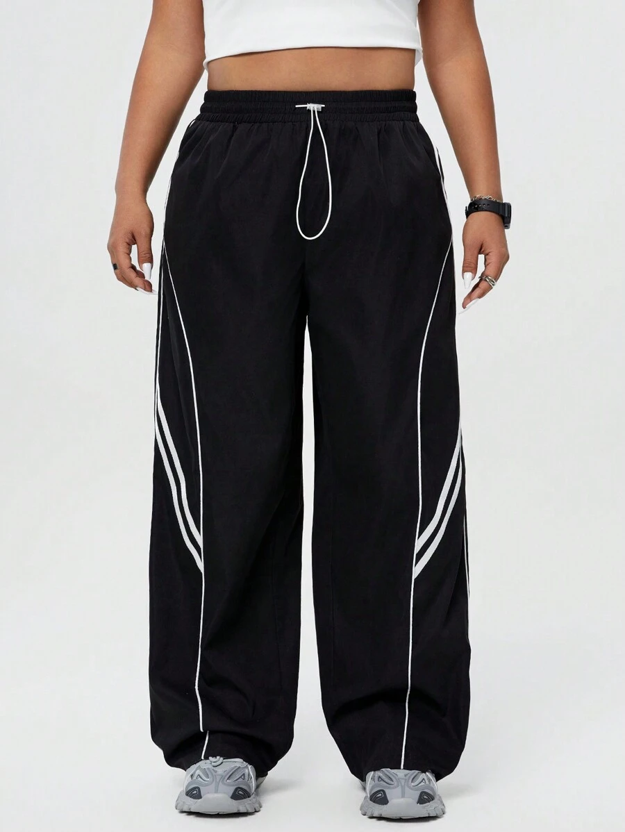 Coolane Lỏng lẻo phù hợp Kích thước lớn Y2K Phong cách đường phố Quần ống rộng Với dây rút Eo Cho mùa xuân Và Mùa hè 2024 - màu đen - Xem 1