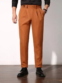 Manfinity Homme Men's Pleated Slanted Pocket Tapered Dress Pants - Brown - View 4