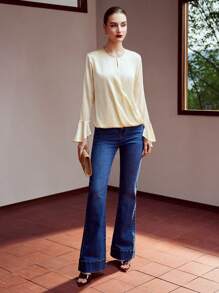 MOTF PREMIUM 絲質純色擴口袖上衣 - 杏色 - 查看 9