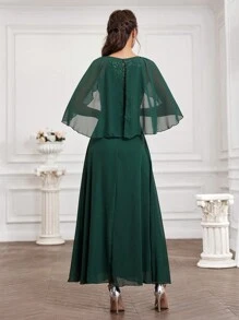 SHEIN Belle Kim sa Vá lại Cổ chữ V Vòng eo đế chế Váy phù dâu - màu xanh lá - Xem 2