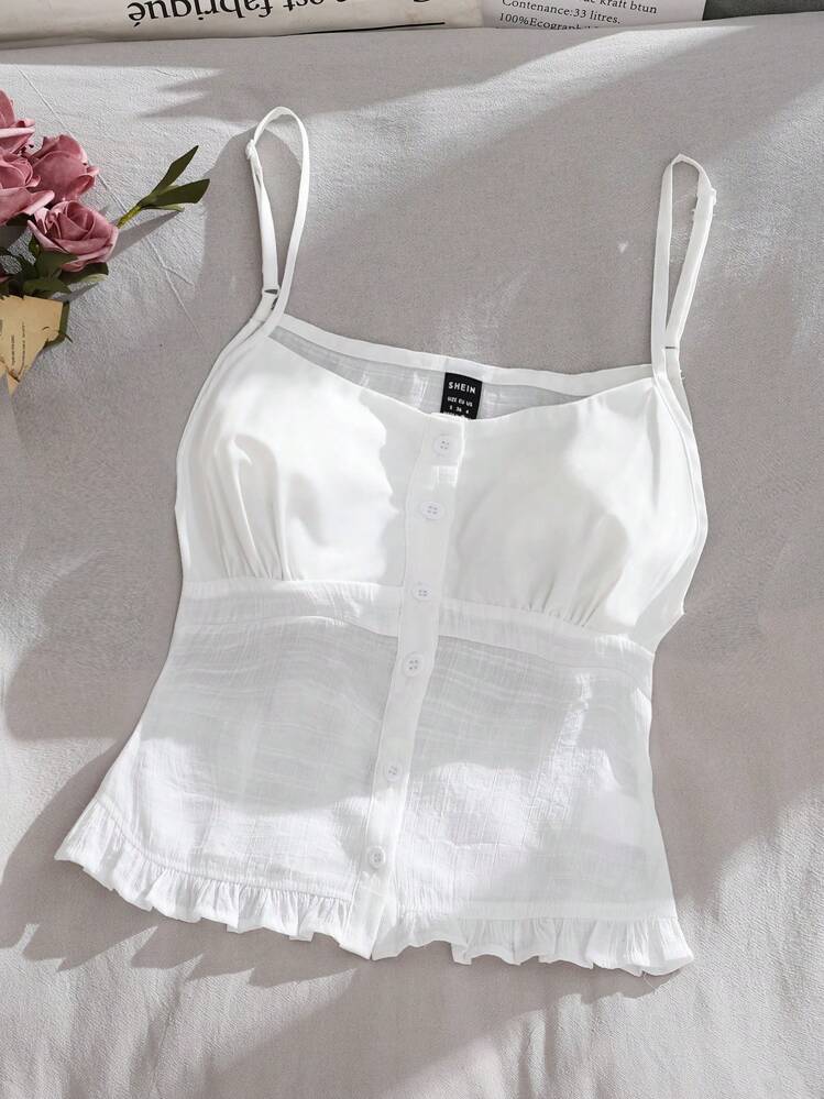 SHEIN EZwear 여성용 화이트 우븐 캐미솔 탑 - 화이트 - 보기 1