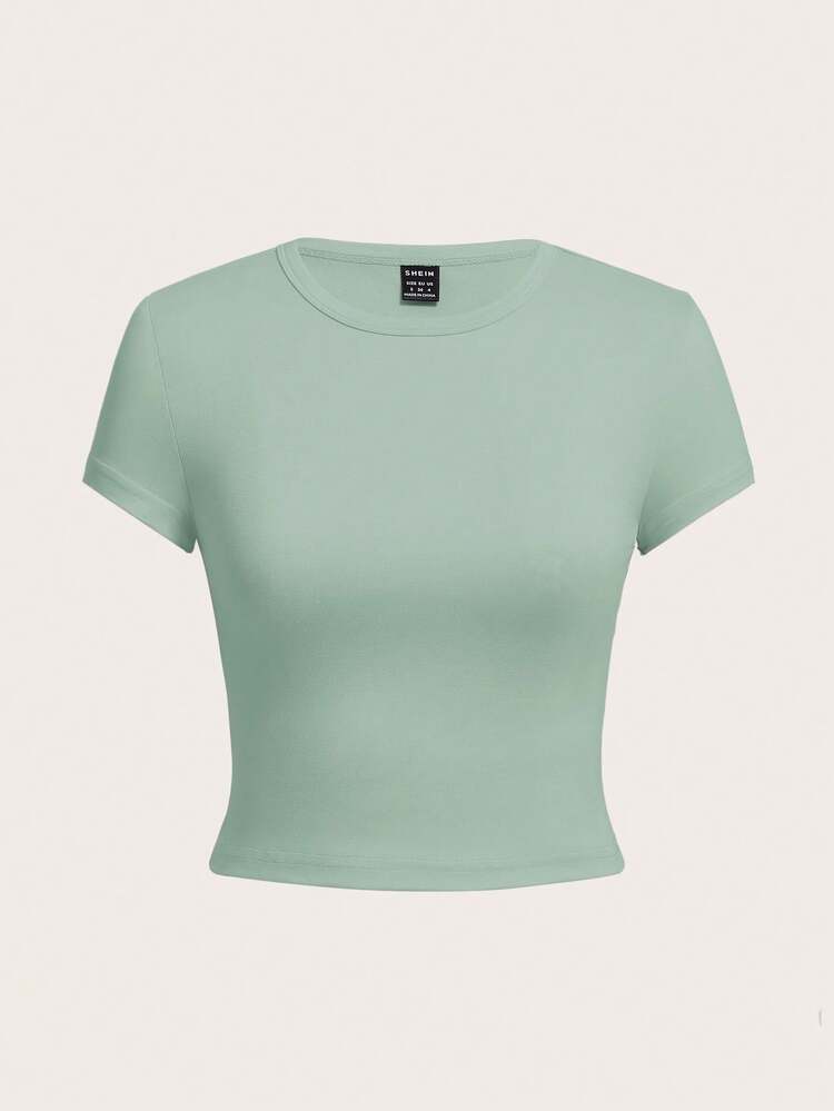 SHEIN EZwear 4pcs/Set Casual Versatile Round Neck Short Sleeve Form-Fitting Women T-Shirts, Suitable For Summer Suitable For Going Out - Multicolor - View 4