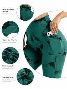 Easithlete Leggings De Yoga Sin Costuras Con Teñido Anudado Y Bolsillos - verde menta - Ver 3