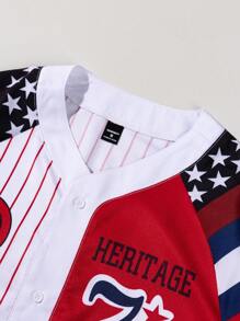 Manfinity Roghcode Men's Colorblocked Button-Front Shirt With Letter And Flag Print