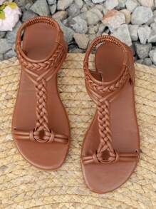 Women's Fashion Woven Beach Leisure Holiday Slip-On Sandals, Summer