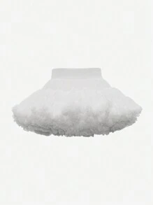 Young Girl' Elegant White Tulle Puff Skirt, Suitable For Spring, Summer, Autumn, Matching With T-Shirts Or Blouses For A Lovely, Sweet Look, Great For Outings, Parties And Gatherings - White - View 2