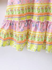 SHEIN 少女草原花卉印花連衣裙,搭配荷葉邊緣 - 彩色 - 查看 3