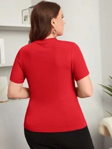 SHEIN Privé T-shirt À Manches Courtes Moulant Grande Taille, Couleur Unie Cœur Creux, Évidé