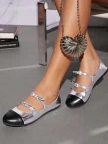 SHUZIA 女士色塊鑲鑽平底鞋 - 銀色 - 查看 3