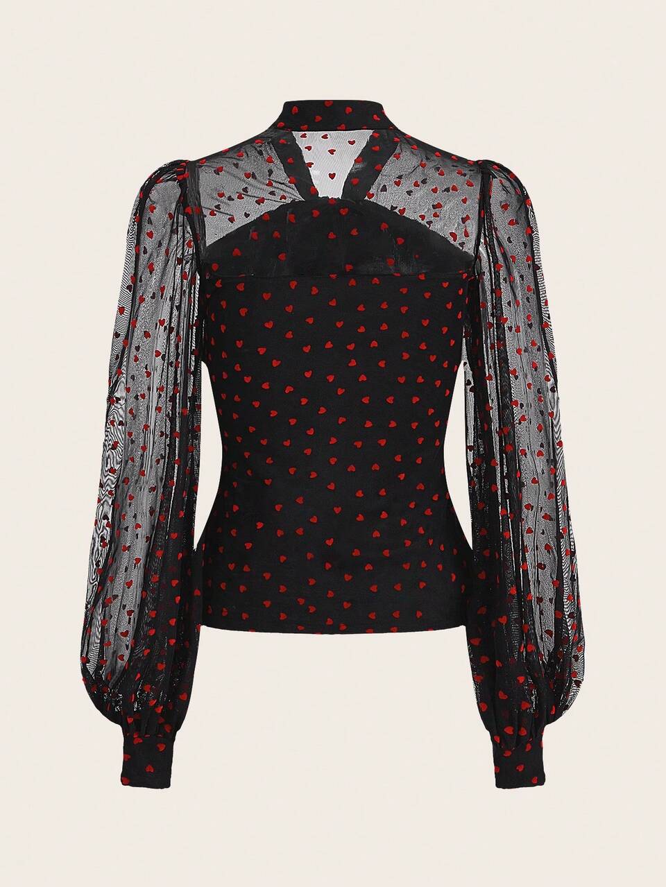 Heart Mesh Lantern Sleeve Top