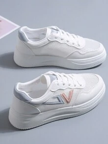 Mới Mùa hè thoáng khí Lưới lưới Xu hướng: Cắt giảm Giày vải Đối với phụ nữ , Hàn Quốc Giải trí Bằng phẳng Học sinh Giày thể thao - Hồng - Xem 2