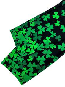 SHEIN LUNE Của phụ nữ Eo đàn hồi Cỏ ba lá Mẫu Xà cạp - màu đen - Xem 4