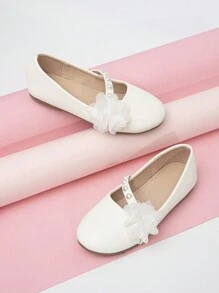 Girl's Pearl & Flower Decor Flat Shoes