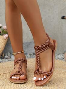 Women's Fashion Woven Beach Leisure Holiday Slip-On Sandals, Summer