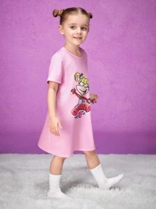Nick 90s X SHEIN Young Girl Cute Round Collar Straight Fit Sleepwear Dress
