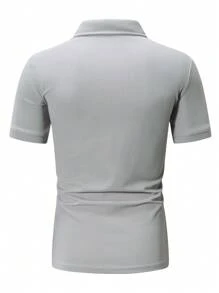 Manfinity Hypemode 男士短袖半拉鍊 Polo 衫 - 灰色 - 查看 2