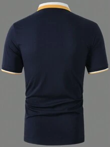 Manfinity Homme 男士對比字母和鹿紋圖案polo衫 - 藏蓝色 - 查看 2