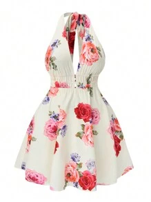 SHEIN Clasi 大码波西米亚风花卉印花镂空露背连衣裙，适合夏季 - 彩色 - 查看 6