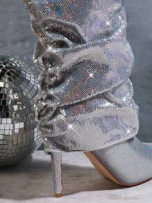 SHUZIA Metallic Pointy Toe Knee High Boots - Silver - View 5