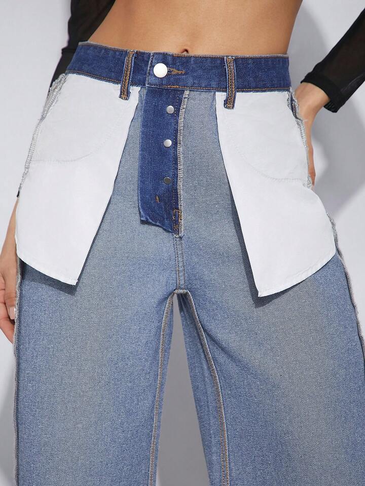 Denimoi Ladies' Designer Reverse Wearing Wide Leg Jeans