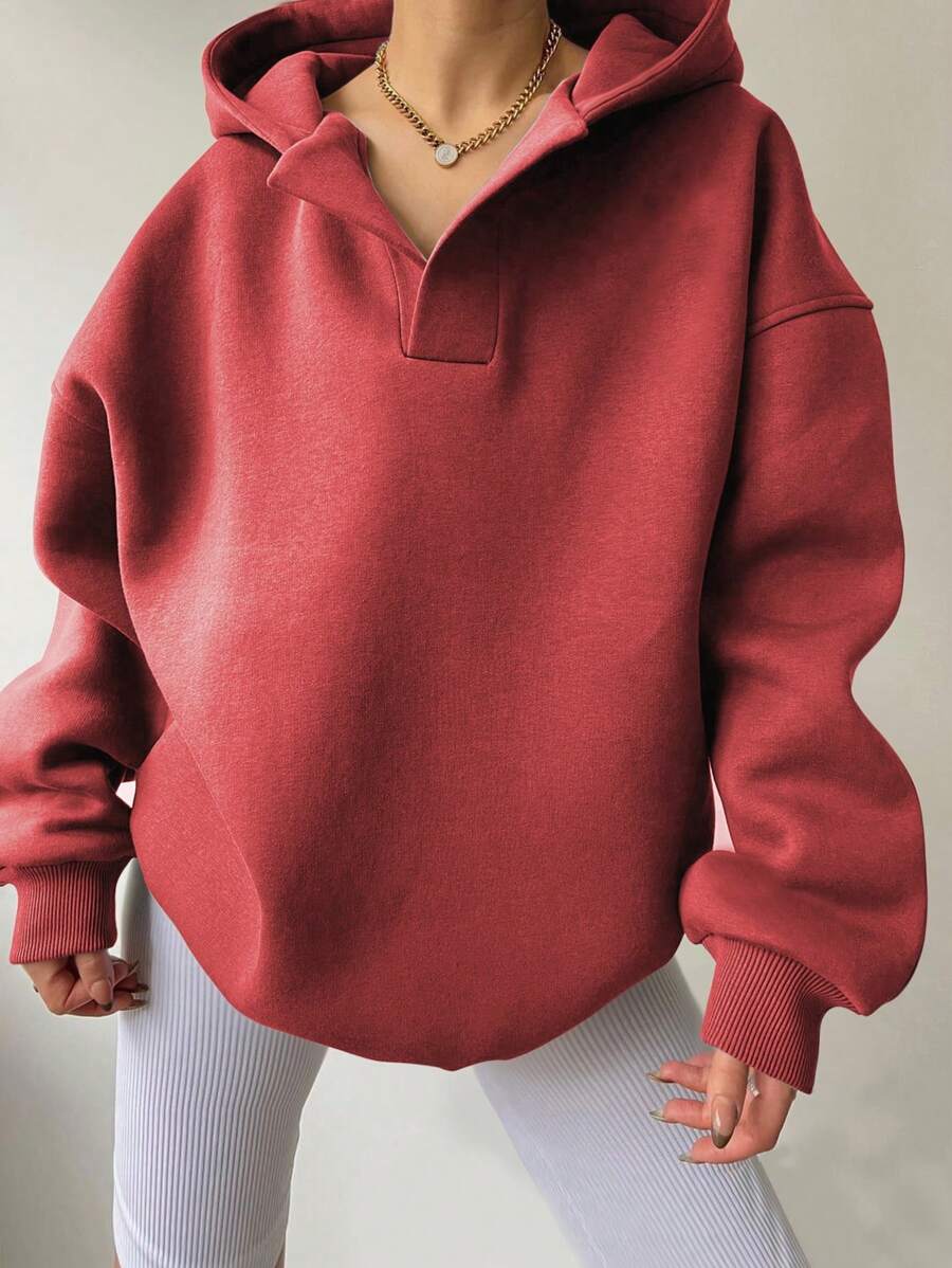 SHEIN Essnce Plus Size Women's Solid Color Sweatshirt With Drop Shoulder And Long Sleeves Graduation,Back To School,Teacher Pullover Fall Winter Autumn - Red - View 1