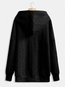 SHEIN LUNE Plus Size Solid Color Drawstring Sweatshirt - Black - View 2