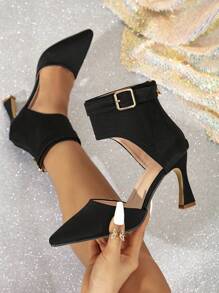 Women's Black Mules, Hollow Out, Zipper Heels, Pointed Toe, Shoes, Elegant And Simple Formal Work Shoe, High Heel Black Pump, Autumn And Winter New Arrival