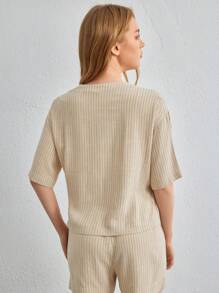 Ocili Leisure Striped Wrap Tie Detail Lounge Top - Khaki - View 2