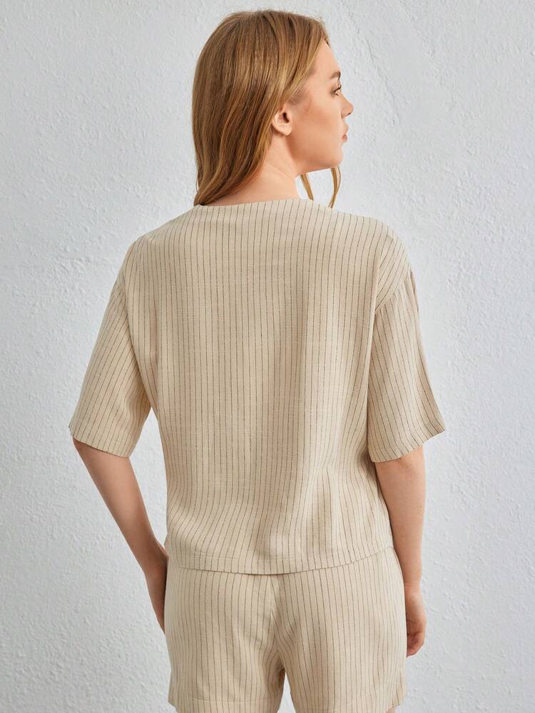 Leisure Striped Wrap Tie Detail Lounge Top