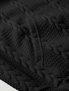 SHEIN LUNE Plus Size Solid Color Drawstring Sweatshirt - Black - View 6