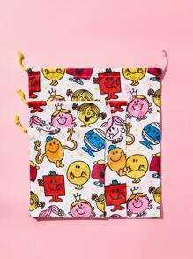 Mr Men Little Miss X SHEIN Cartoon Printed Drawstring Storage Bag, For Travel