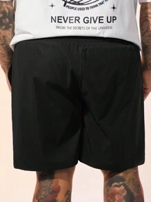 EASEVO Men's Plus Size Alphabet Patch Woven Casual Straight Shorts Baggy Drawstring Knee Plain Black Going Out