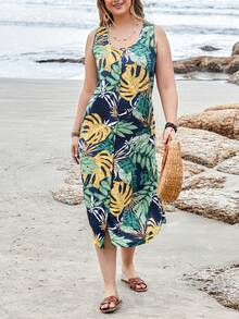 EMERY ROSE Kích thước lớn Của phụ nữ Nhiệt đới In Nút Trang trí Đầm - Nhiều màu - Xem 4