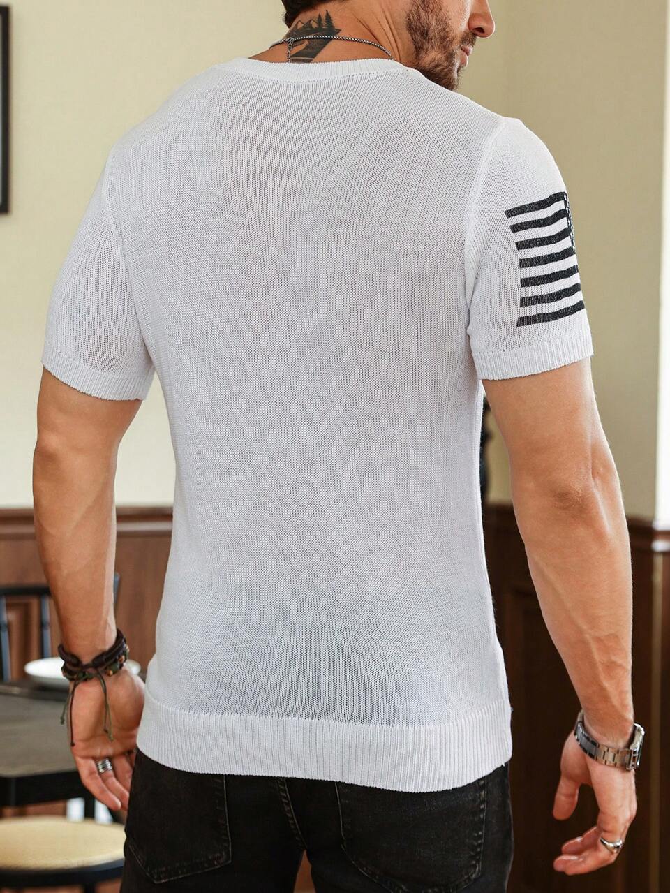 Men's American Flag Pattern Short Sleeve Knit Top