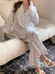 DAZY 可爱兔子印花睡衣套装 白色套装 - 白色 - 查看 1