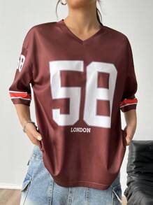 SHEIN EZwear Camiseta De Mujer De Ajuste Holgado Con Diseño De Impresión Digital