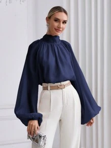 Firerie 純色立領燈籠袖休閒襯衫