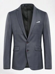 CLOUDSTYLE Men's Single-Breasted Suit Jacket With Lapel Collar And Trousers Set - Grey - View 2