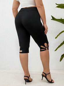 SHEIN LUNE 大尺碼實色中空褲襪 - 黑色 - 查看 2