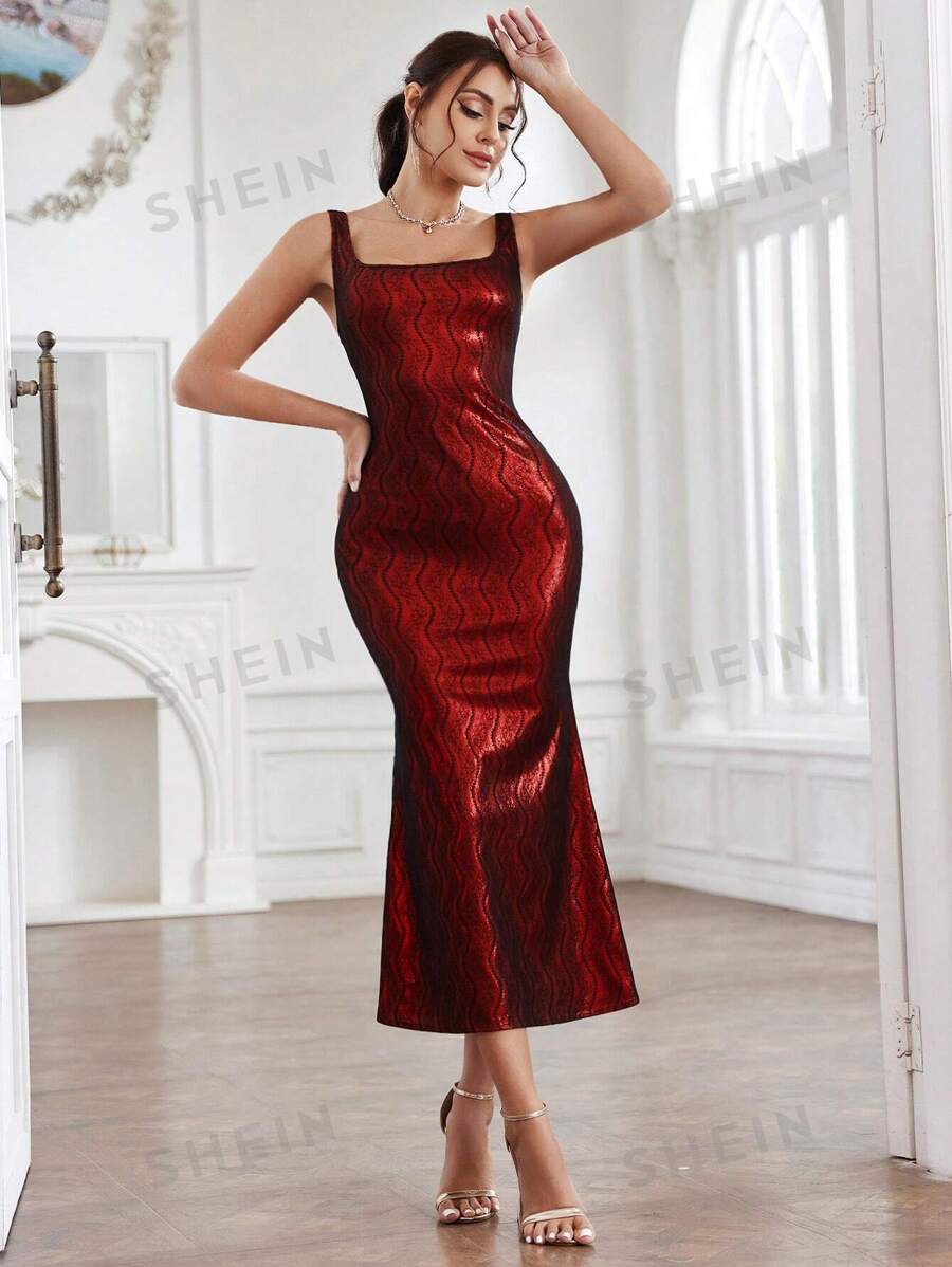 SHEIN Belle Vestido De Cola De Sirena Jacquard Para Mujer