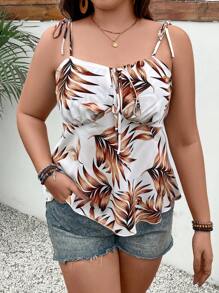 SHEIN Clasi Plus Size Plant Printed Tie Shoulder Cami Top - Multicolor - View 3