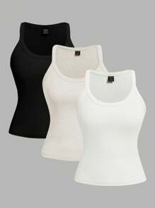 SHEIN EZwear 3 件套休闲简约细肩带女式背心，夏季 - 彩色 - 查看 1